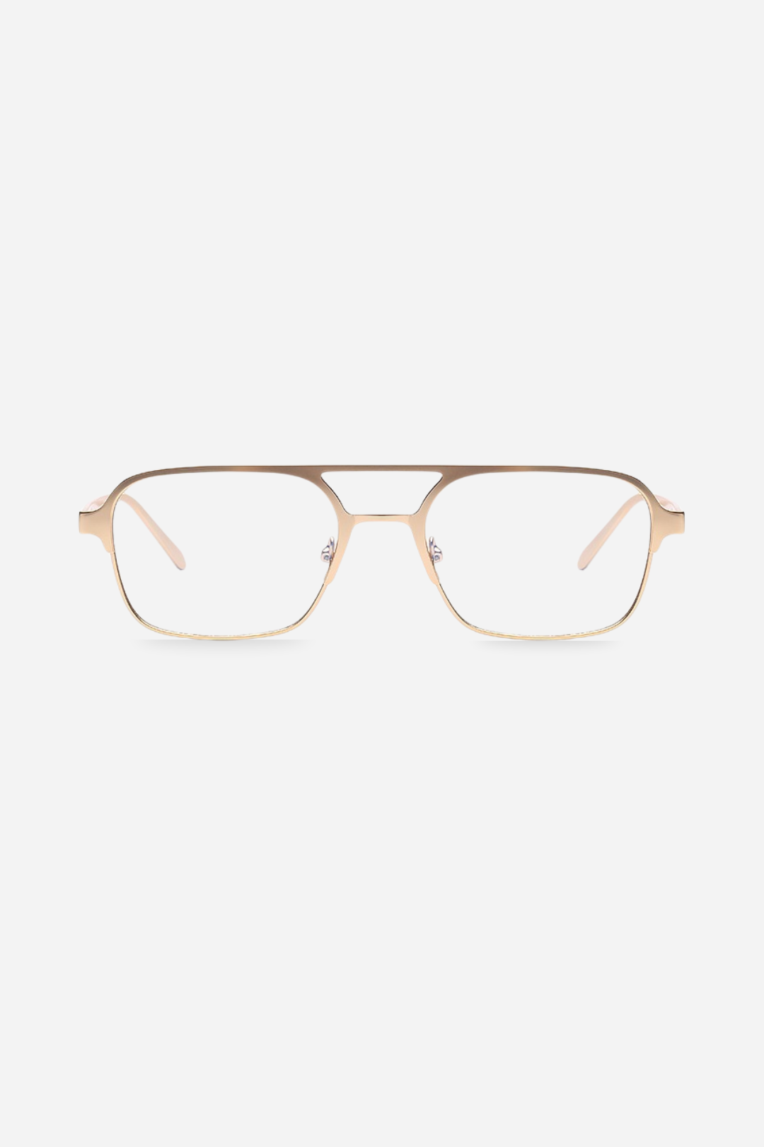 Gold eyeglasses on a white background