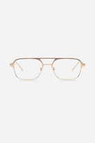 Gold eyeglasses on a white background